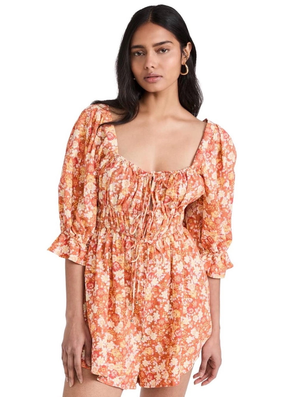 Free People Womens Orange Combo Show Me Love Linen Floral Romper XS